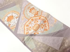 アンティーク　鏡裏に花模様織出し袋帯（材料）